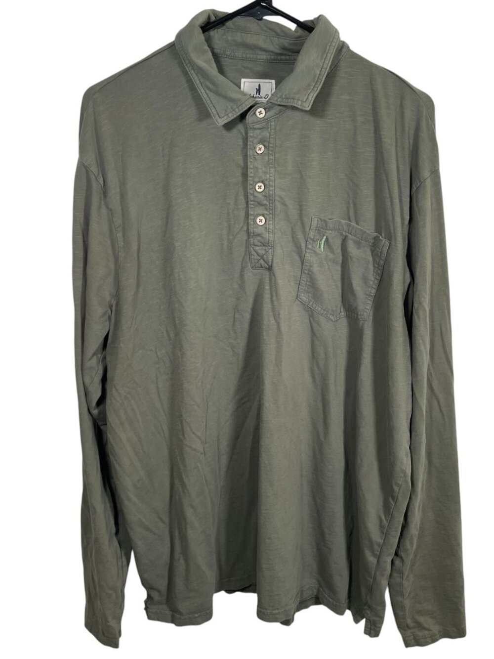 Johnnie-O Coastal Wash Polo Shirt Mens XL Long Sleeve Green Cotton Pocket